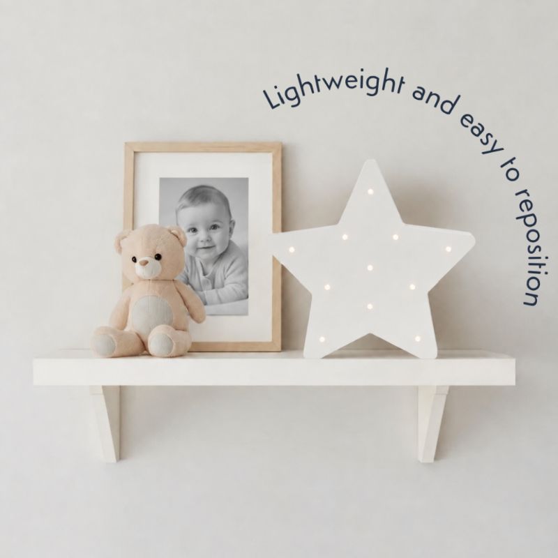 Purflo Wooden Star Nursery Night Light | Battery Operated LED Baby Room Light | White