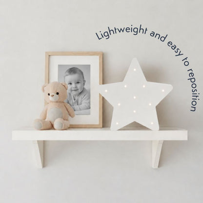 Purflo Wooden Star Nursery Night Light | Battery Operated LED Baby Room Light | White