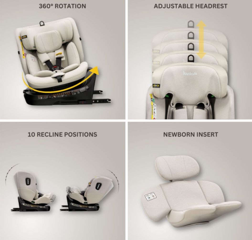 Jovikids Ranger TT - i-Size 360° Rotating Car Seat (40-150 cm) All-in-One ISOFIX & Top Tether Car Seat - Milkstone