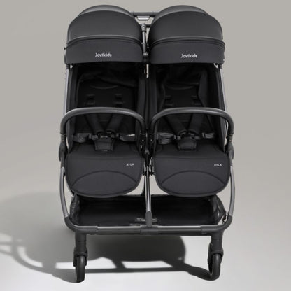 JoviKids Ayla Twin Lightweight Double Stroller | Compact Auto Fold Pushchair | Cabin Ready - Urban Black
