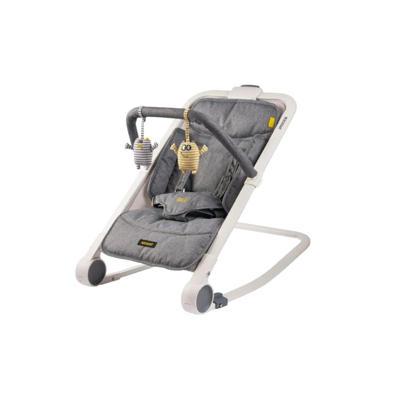 BabaBing RockOut Baby Rocker | Lightweight Fold-Flat Baby Bouncer | Birth–6 Months - Grey Melange