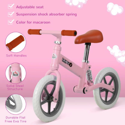 HOMCOM 12" Toddler Balance Bike | Adjustable Seat | No Pedal Training Bike | Ages 2–5 Year - Pink