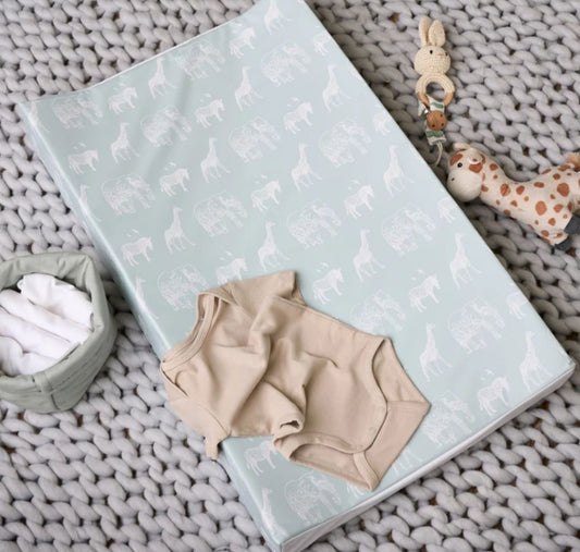 Obaby Wedge Changing Mat |Anti-Roll Baby Changing Mat | Wipe Clean -  Safari Sage Print