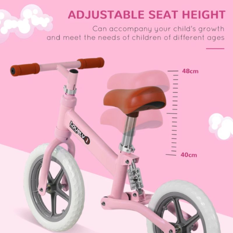 HOMCOM 12" Toddler Balance Bike | Adjustable Seat | No Pedal Training Bike | Ages 2–5 Year - Pink