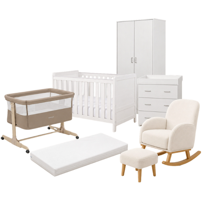 Babymore Caro White Complete Nursery Bundle | 6-Piece Set