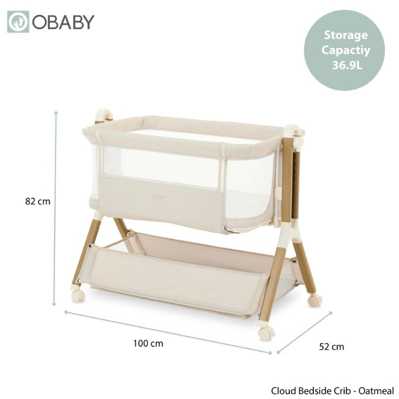OBaby Cloud Bedside Crib - Oatmeal