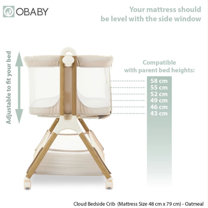 OBaby Cloud Bedside Crib - Oatmeal