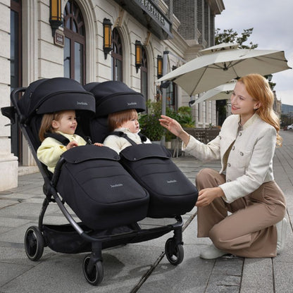 JoviKids Ayla Twin Lightweight Double Stroller | Compact Auto Fold Pushchair | Cabin Ready -Dawn Beige