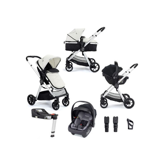 Light Gray BABYMORE MIMI TRAVEL SYSTEM COCO I-SIZE CAR SEAT WITH ISOFIX BASE - SILVER