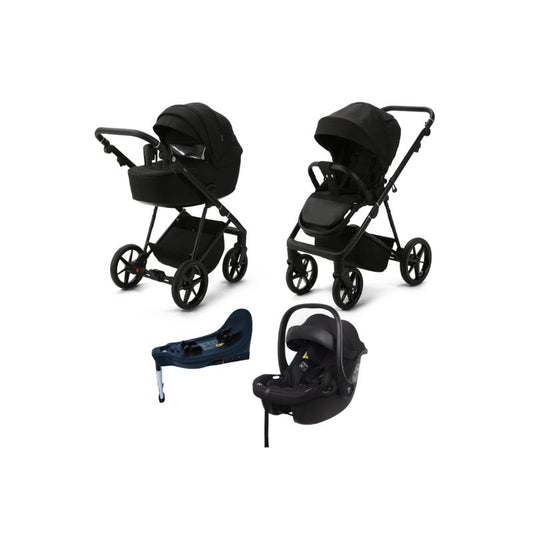 Black MEE-GO MILANO EVO ALL IN ONE TRAVEL SYSTEM WITH ISOFIX - ABSTRACT BLACK