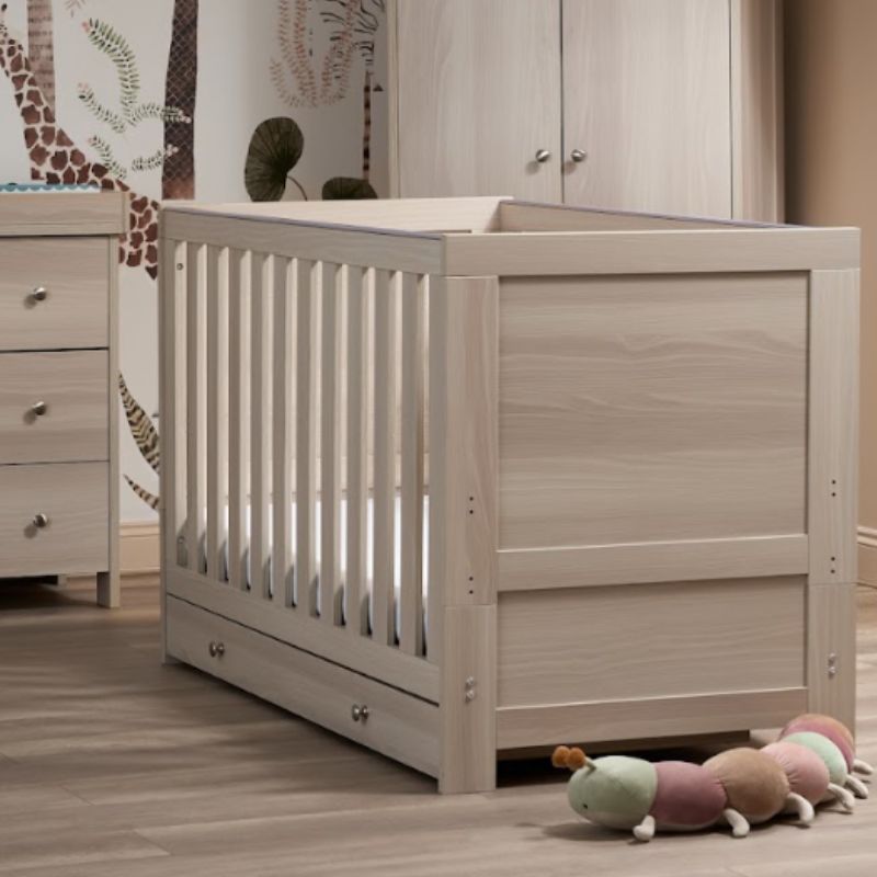 Obaby Nika 3 Piece Nursery Room Set | Cot Bed with under-Drawer, Changing Unit & Wardrobe - Aspen 