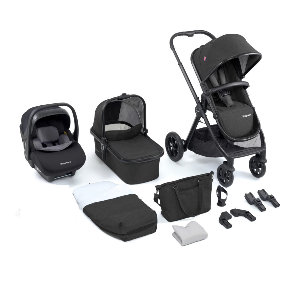 Babymore Memore V2 3 in 1 Travel System + Coco Car Seat - Black - Prime Baby Gear