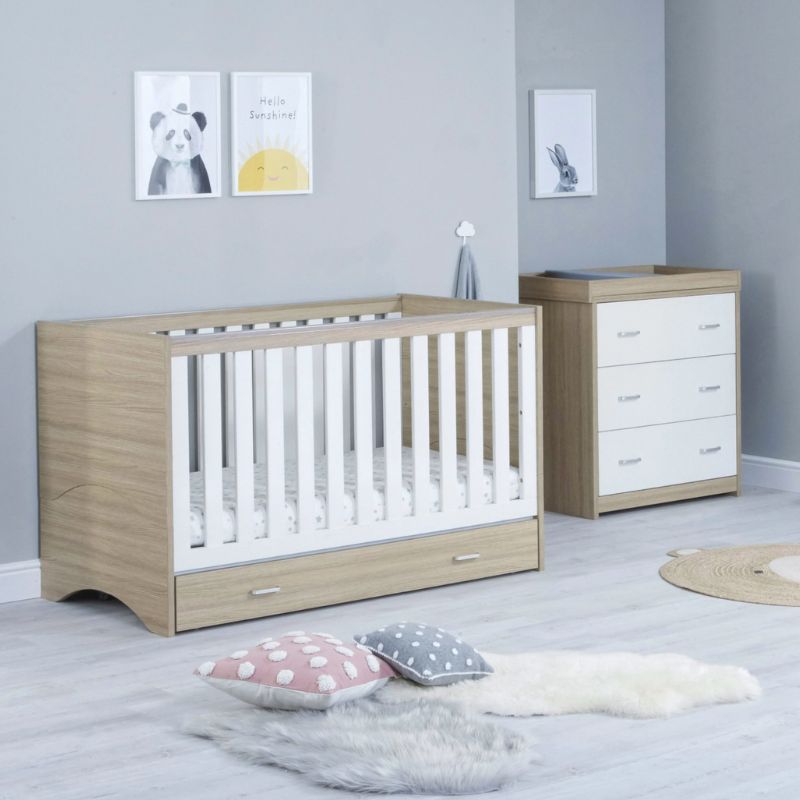 Babymore Veni 2 Piece Nursery Furniture Set with Drawer – Oak White