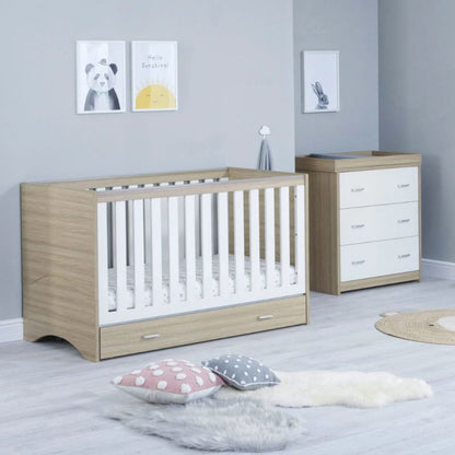 Babymore Veni 2 Piece Nursery Furniture Set with Drawer – Oak White