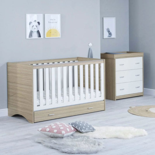 Babymore Veni 2 Piece Nursery Furniture Set with Drawer – Oak White