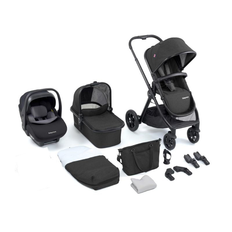 Babymore Memore V2 3 in 1 Pram & Pushchair + Pecan Car Seat - Black