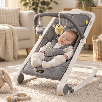BabaBing RockOut Baby Rocker | Lightweight Fold-Flat Baby Bouncer | Birth–6 Months - Grey Melange