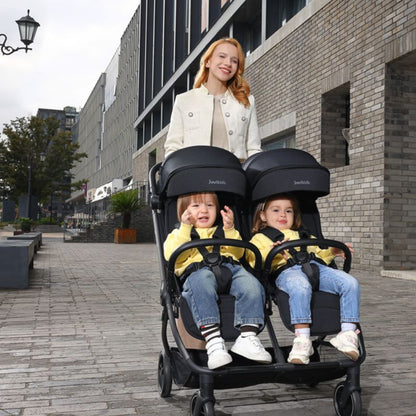 JoviKids Ayla Twin Lightweight Double Stroller | Compact Auto Fold Pushchair | Cabin Ready - Urban Black