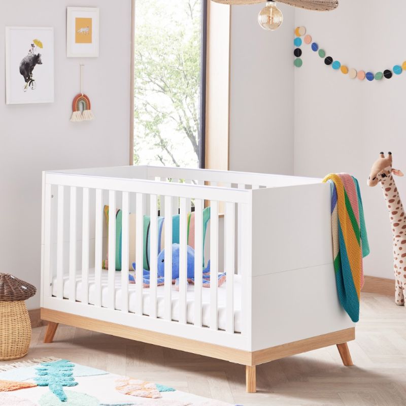 Babymore Mona White Ultimate Nursery & Travel Bundle | Chia Travel System, Pecan Car Seat & ISOFIX Base
