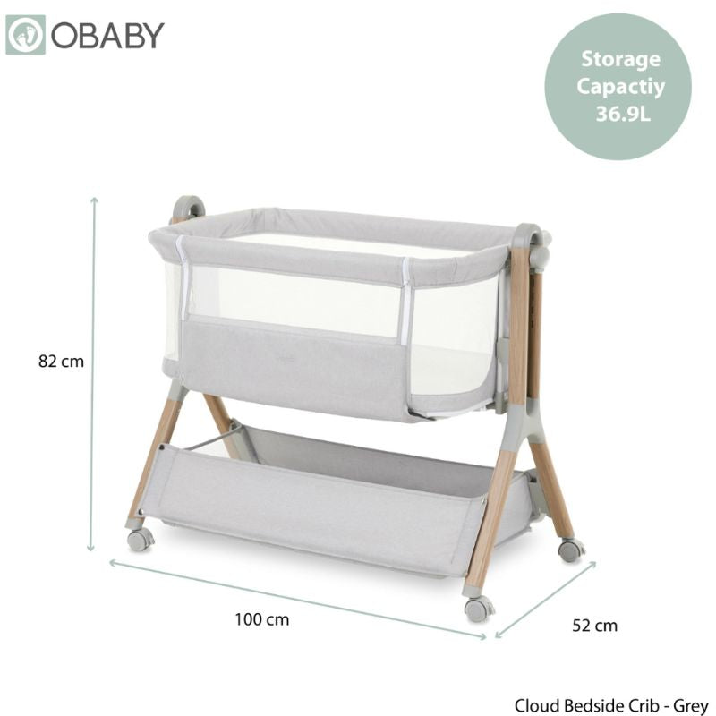 OBaby Cloud Bedside Crib - Grey