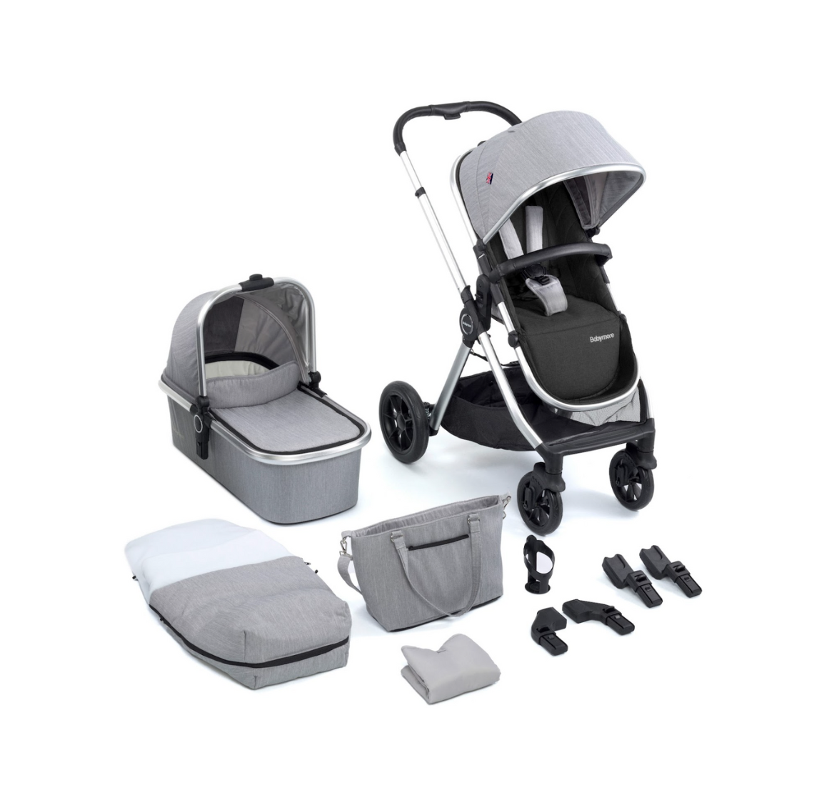 Babymore Memore V2 3 in 1 Travel System + Coco Car Seat - Silver