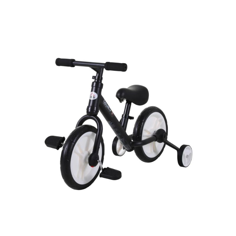 HOMCOM 2-in-1 Balance Bike with Removable Stabilisers | Adjustable Toddler Training Bike | Ages 2–5 Years - Black