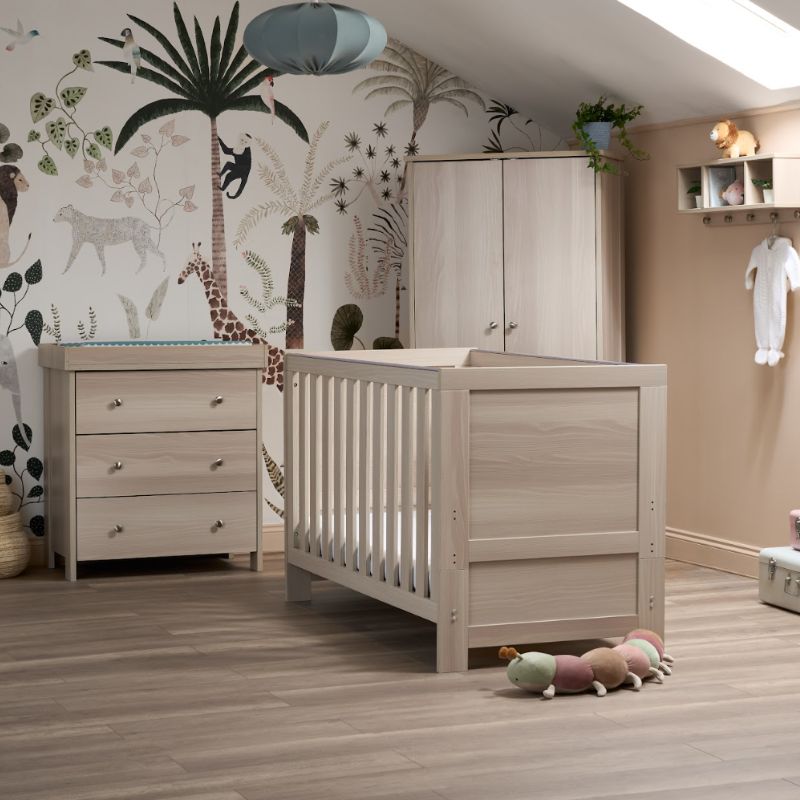 Obaby Nika 3 Piece Nursery Room Set | Cot Bed, Changing Unit & Wardrobe - Aspen