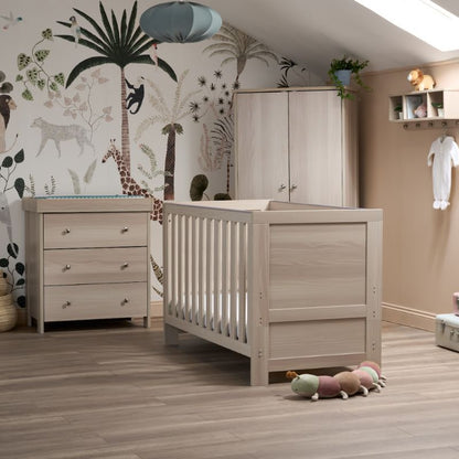 Obaby Nika 3 Piece Nursery Room Set | Cot Bed, Changing Unit & Wardrobe - Aspen