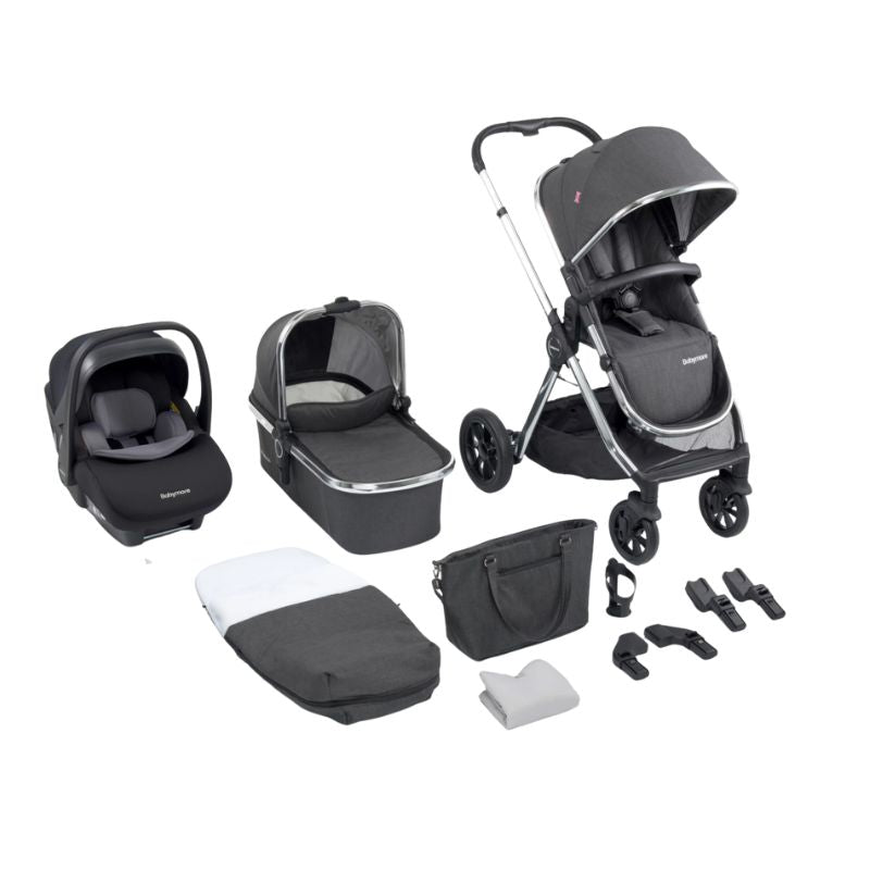 Babymore Memore V2 3 in 1 Pram & Pushchair + Pecan Car Seat - Chrome