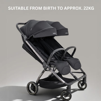 JoviKids Ayla Twin Lightweight Double Stroller | Compact Auto Fold Pushchair | Cabin Ready - Urban Black