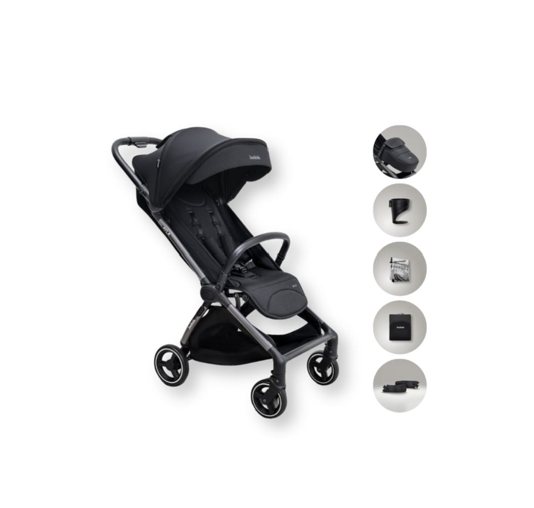 JoviKids Ayla Compact Travel Stroller | Auto Fold Lightweight Pushchair | Cabin-Friendly | Birth to 22kg - Urban Black