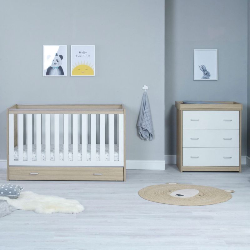 Babymore Veni 2 Piece Nursery Furniture Set with Drawer – Oak White