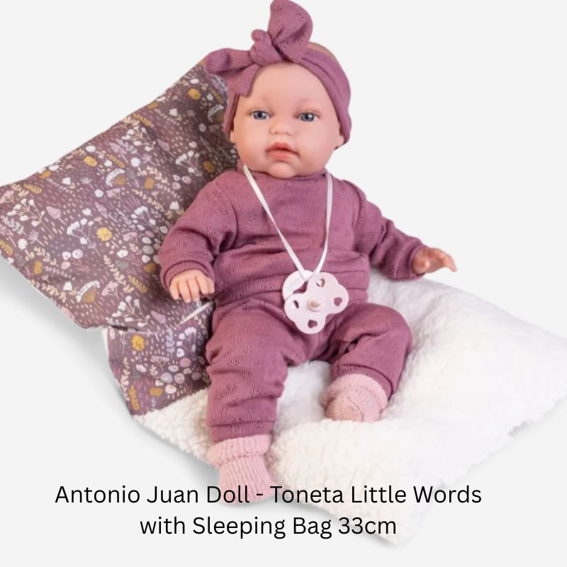 Antonio Juan Toneta Little Words Doll with Sleeping Bag | Interactive Soft Body Baby Doll | 34cm | Ages 3+ Years