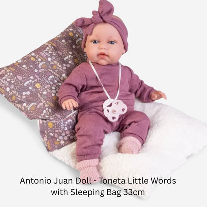 Antonio Juan Toneta Little Words Doll with Sleeping Bag | Interactive Soft Body Baby Doll | 34cm | Ages 3+ Years
