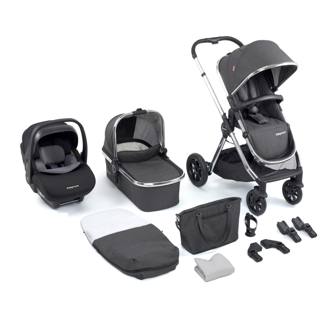 Babymore Memore V2 3 in 1 Travel System + Coco Car Seat - Chrome - Prime Baby Gear