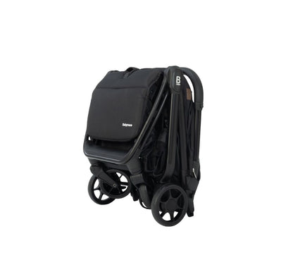 A black stroller with a matching canopy and frame, shown from a three-quarter angle against a plain white background.