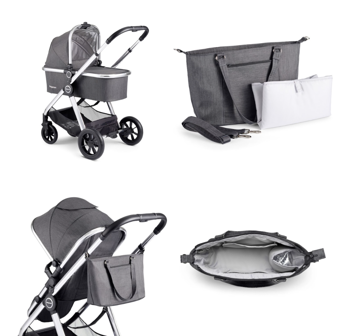 Babymore Memore V2 3 in 1 Travel System + Coco Car Seat - Black Chrome
