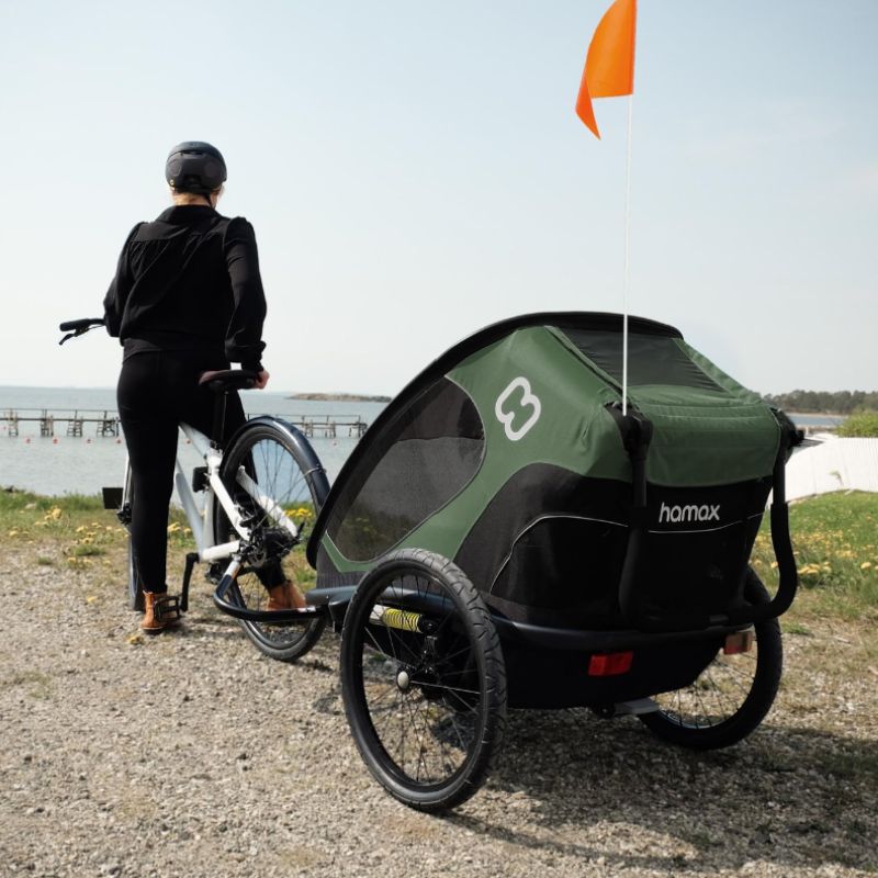 HAMAX OUTBACK TWIN CHILD BIKE TRAILER - GREEN + BLACK