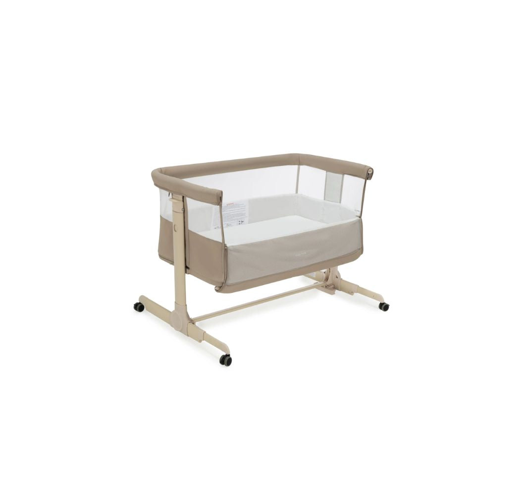 Babymore Neera Bedside Crib – Khaki | 2-in-1 Bedside Sleeper & Baby Crib with Mattress