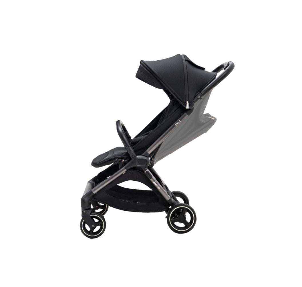 JoviKids Ayla Compact Travel Stroller | Auto Fold Lightweight Pushchair | Cabin-Friendly | Birth to 22kg - Urban Black