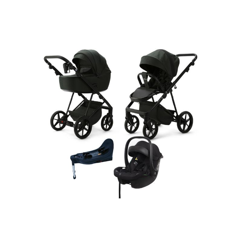 Black MEE-GO MILANO EVO ALL IN ONE TRAVEL SYSTEM WITH ISOFIX - RACING GREEN