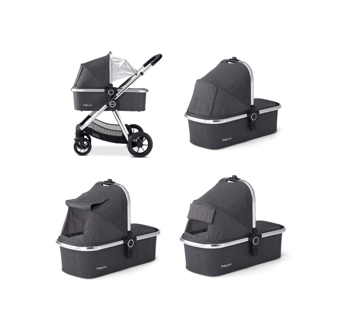 Babymore Memore V2 3 in 1 Travel System + Coco Car Seat - Black Chrome