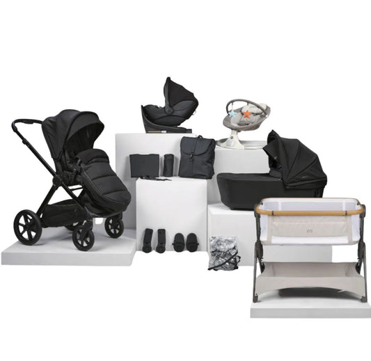 Bababing Raffi MKII - 16 Piece Travel Bundle + Spin Car Seat & ISOFIX base - Gloss Black