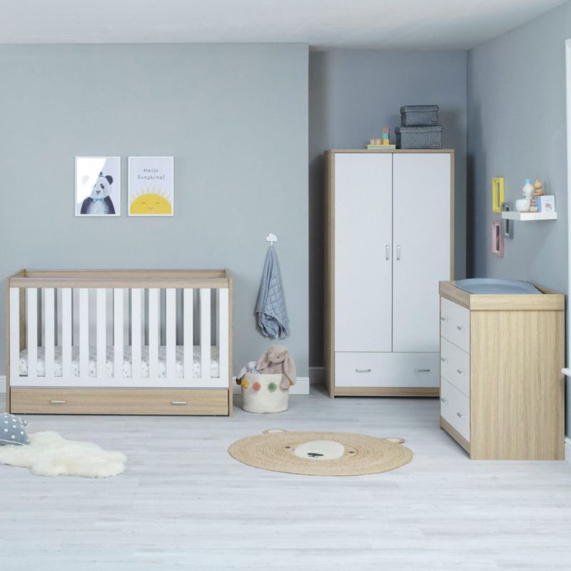 Babymore Veni 3 Piece Nursery Furniture Sets with Drawer – Oak White