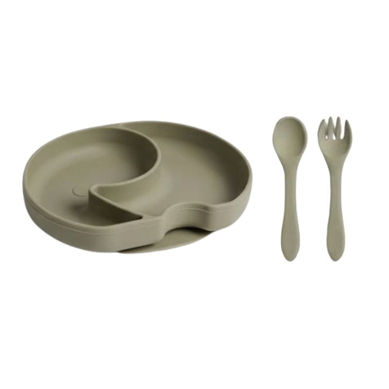BabaBing 6-Piece Silicone Baby Weaning & Feeding Set| 6 Months+ | Olive