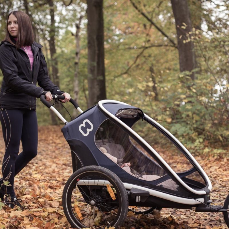 HAMAX OUTBACK TWIN CHILD BIKE TRAILER - NAVY + WHITE