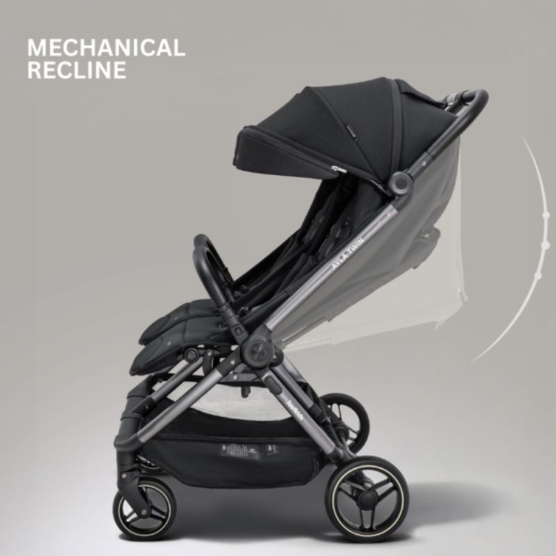 JoviKids Ayla Twin Lightweight Double Stroller | Compact Auto Fold Pushchair | Cabin Ready - Urban Black