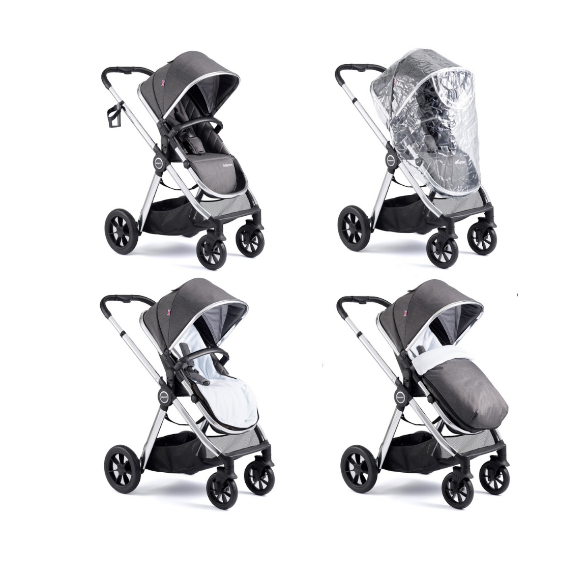 Babymore Memore V2 3 in 1 Travel System + Coco Car Seat - Black Chrome