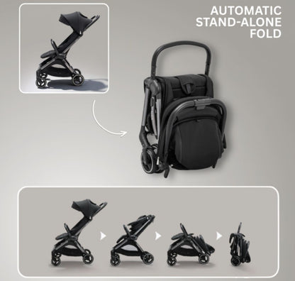 JoviKids Ayla Compact Travel Stroller | Auto Fold Lightweight Pushchair | Cabin-Friendly | Birth to 22kg - Urban Black
