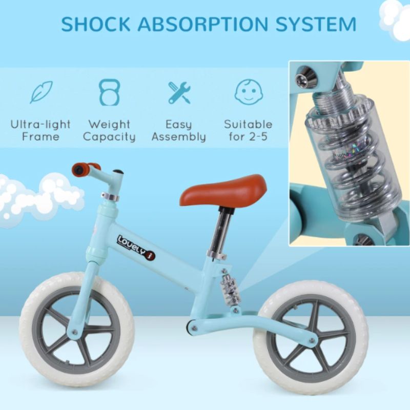 HOMCOM 12" Toddler Balance Bike | Adjustable Seat | No Pedal Training Bike | Ages 2–5 Year - Blues